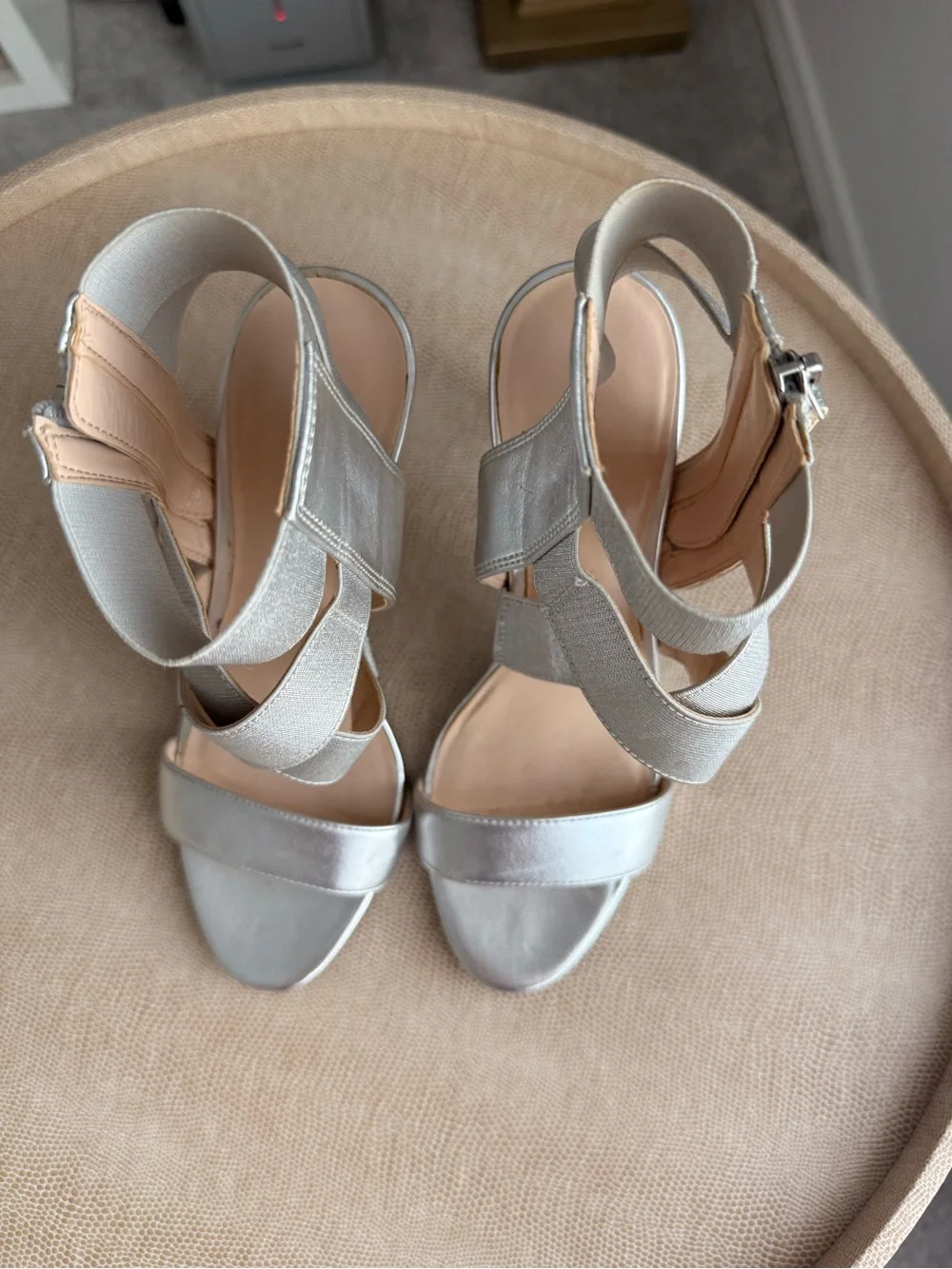 Metallic Silver Strappy High Heel Sandals - Women's Evening Heels